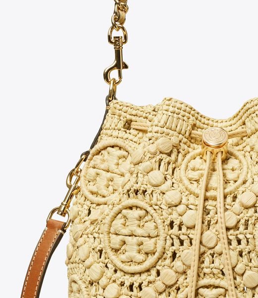 tory burch t monogram raffia bucket bag