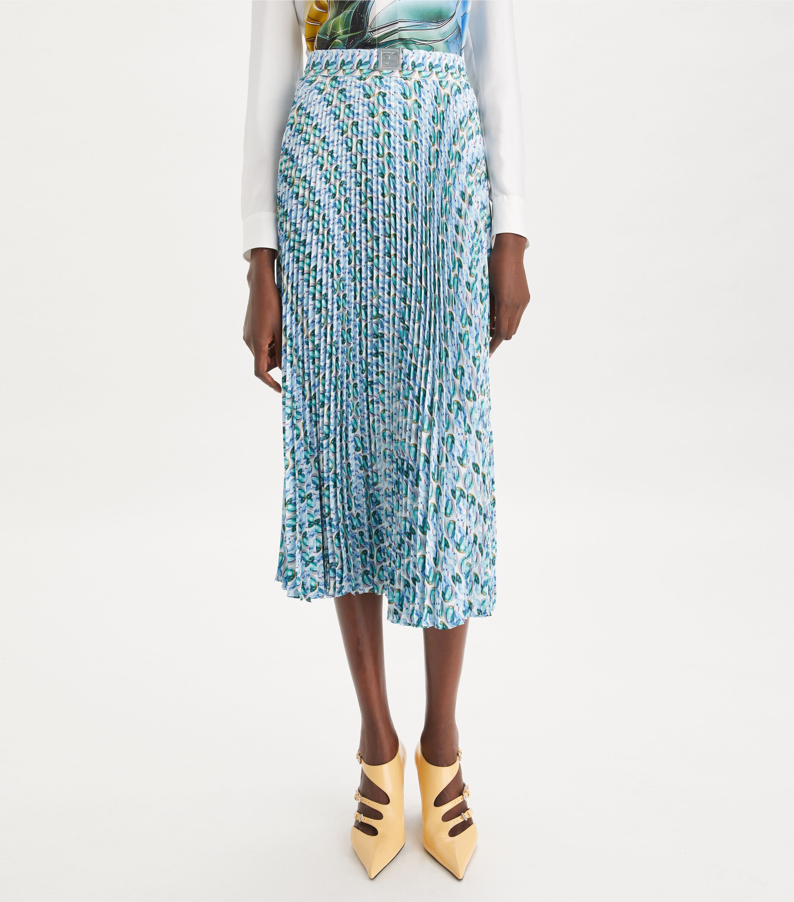 スカート TORY BURCH Women Skirts 169354417 Blue Pleated Viscose Skirt, Blue Glass Swan Allover | Tory Burch UAE