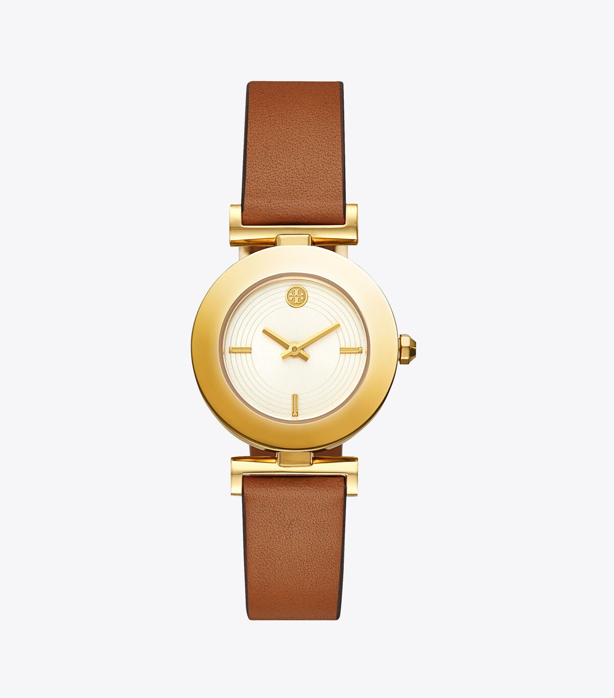 tory burch sawyer twist round watch brown orange leather gold tone 29 x 29 mm