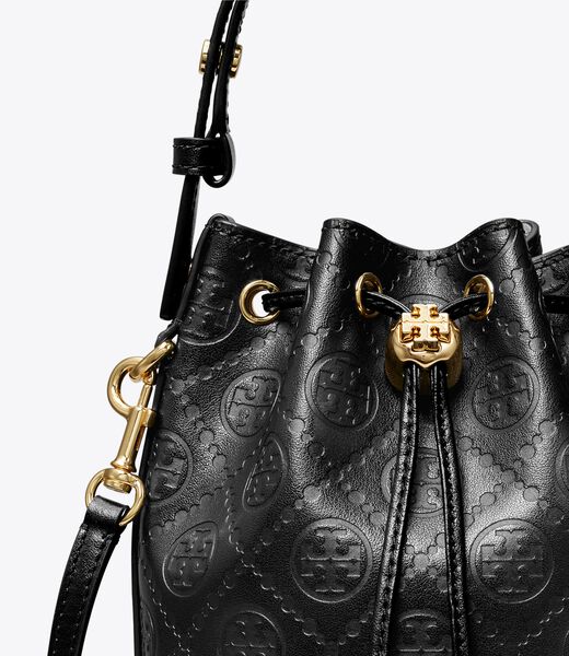 tory burch t monogram leather mini bucket bag