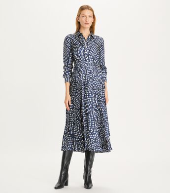 Printed Pleated Silk Twill Dress | Ready-To-Wear | Tory Burch