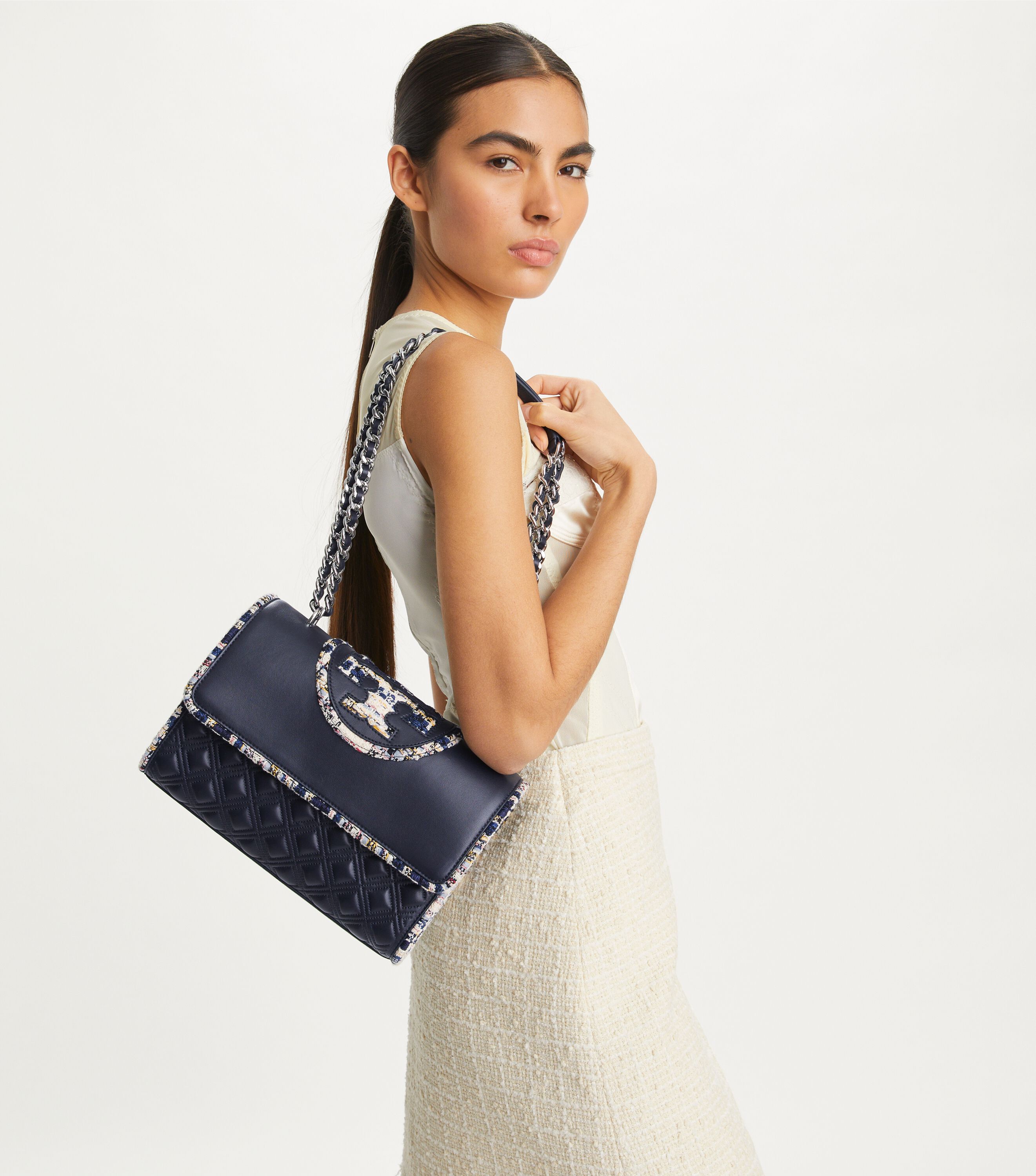 Tory Burch Fleming Tweed Border Convertible Shoulder Bag Tory Burch UAE