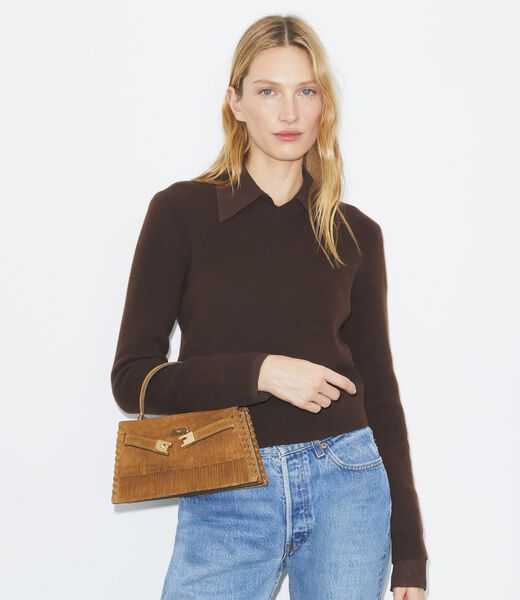 tory burch حقيبة ميني لي رادزيويل من جلد الغزال ومقبض علوي