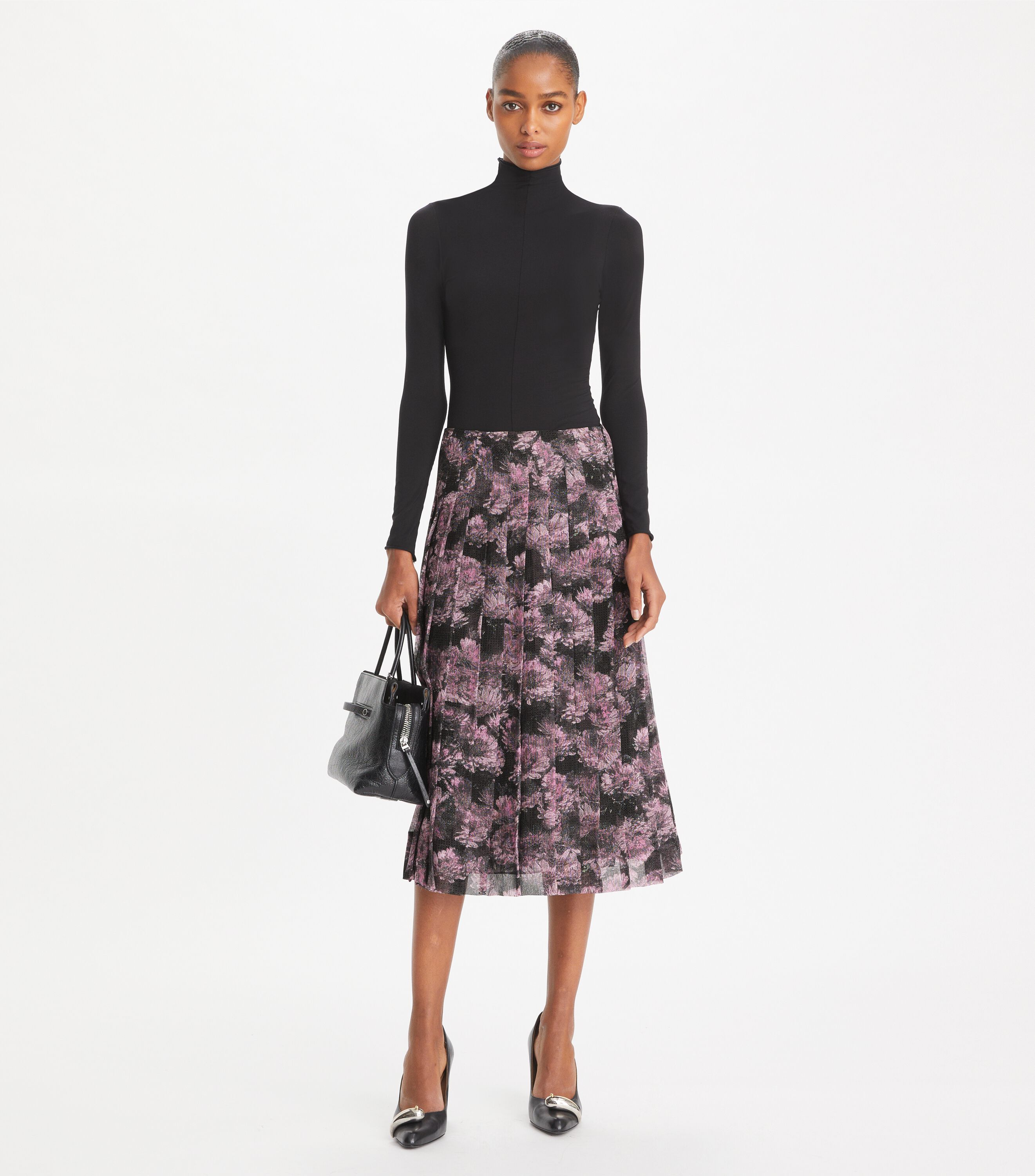 スカート TORY BURCH PRINTED LONG SKIRT Printed Pleated Silk Skirt, Pink Pixel Floral | Tory Burch UAE