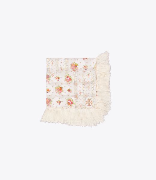 tory burch polka dot floral patchwork fringe neckerchief