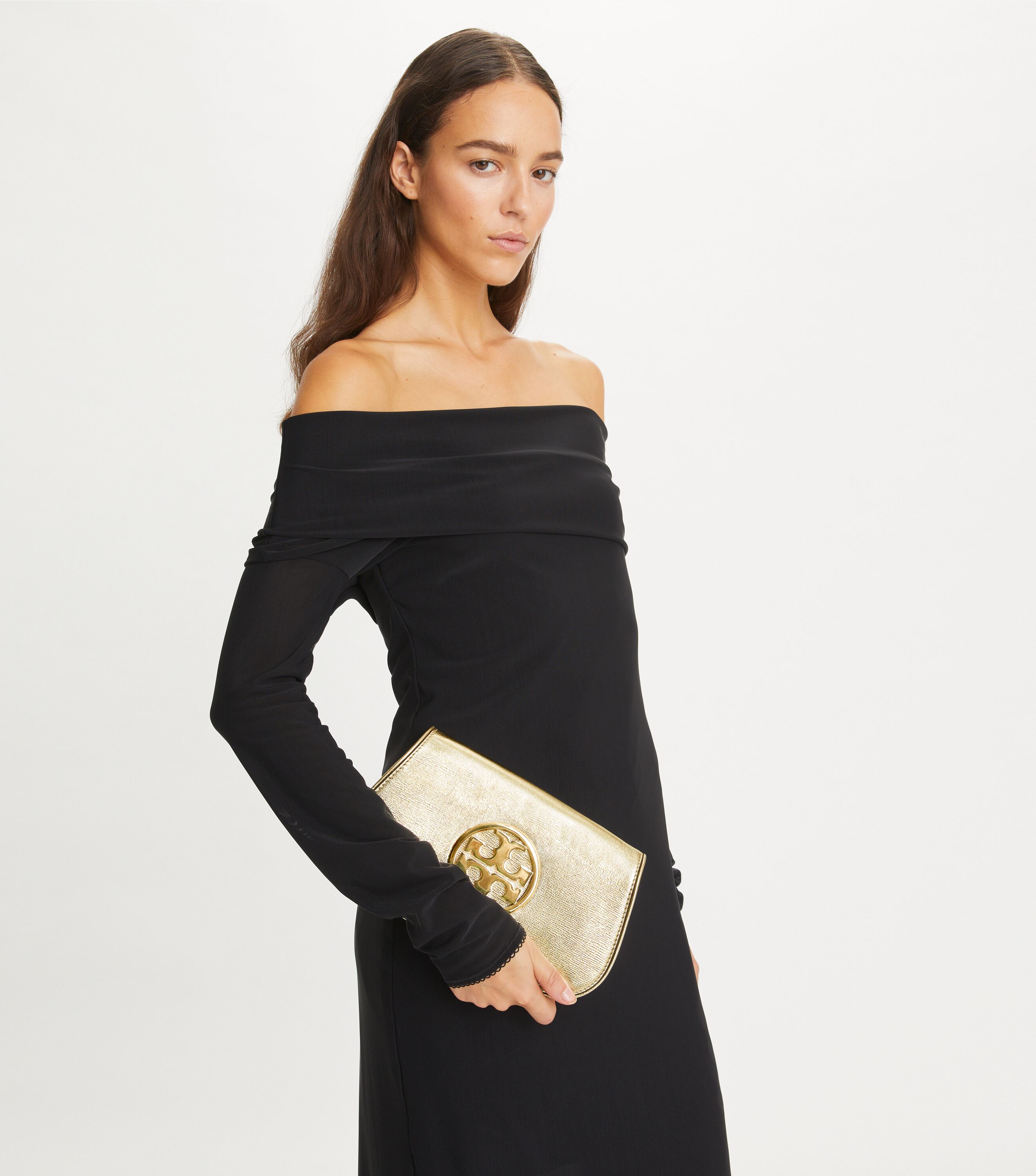 Tory Burch Reva Metallic Clutch Tory Burch UAE