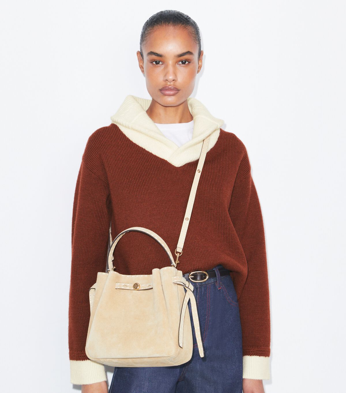 Romy Suede Pick Stitch Bucket Bag tory burch romy suede pick stitch bucket bag