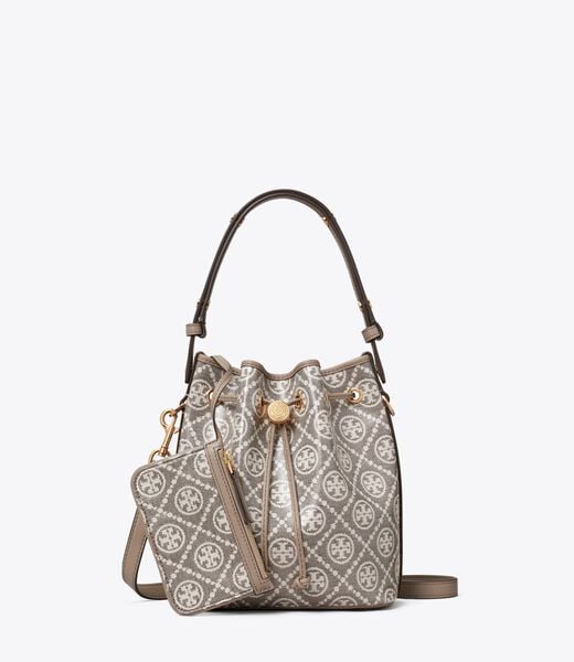 tory burch t monogram coated jacquard bucket bag