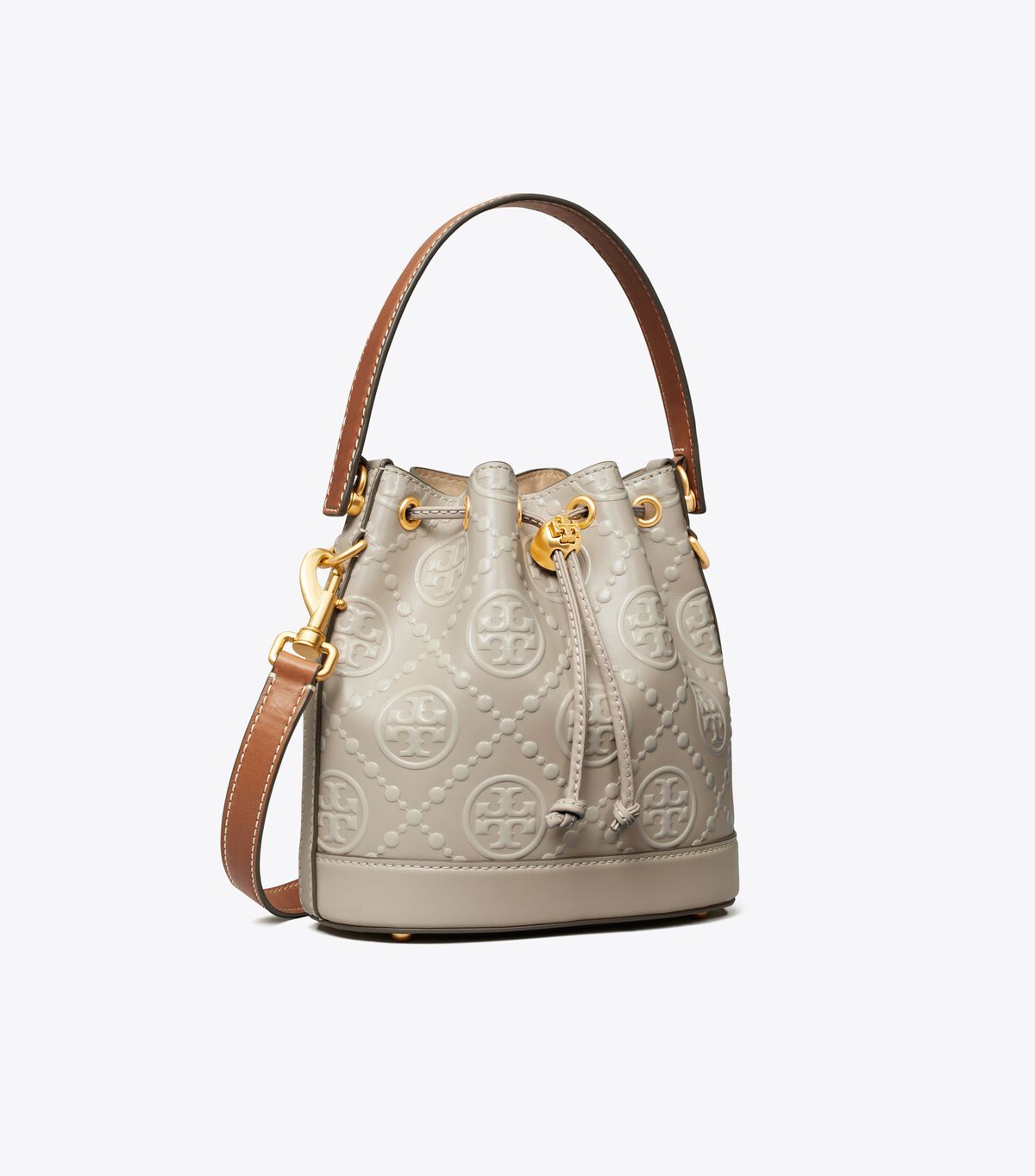 tory burch t monogram contrast embossed bucket bag