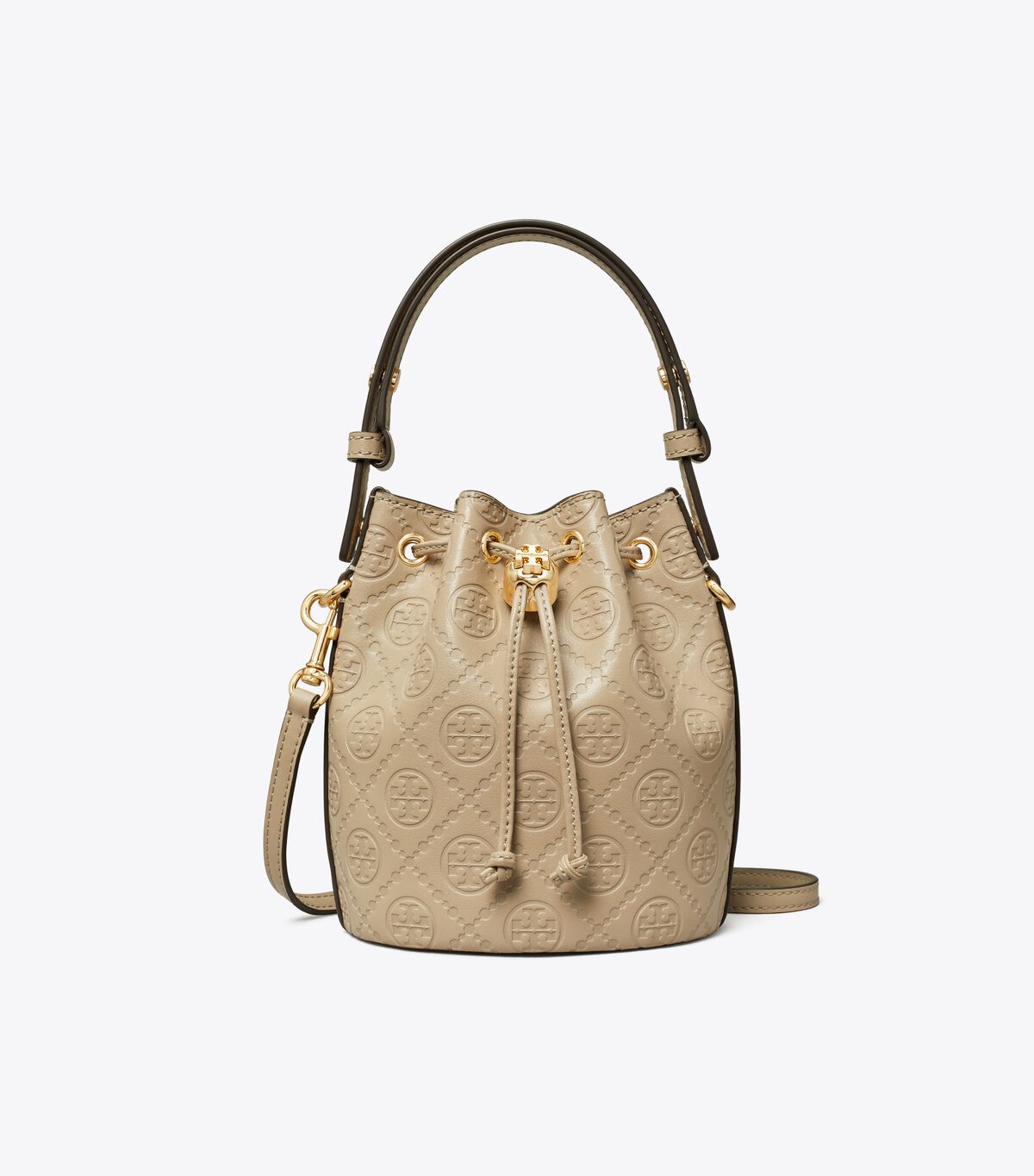 tory burch t monogram leather mini bucket bag