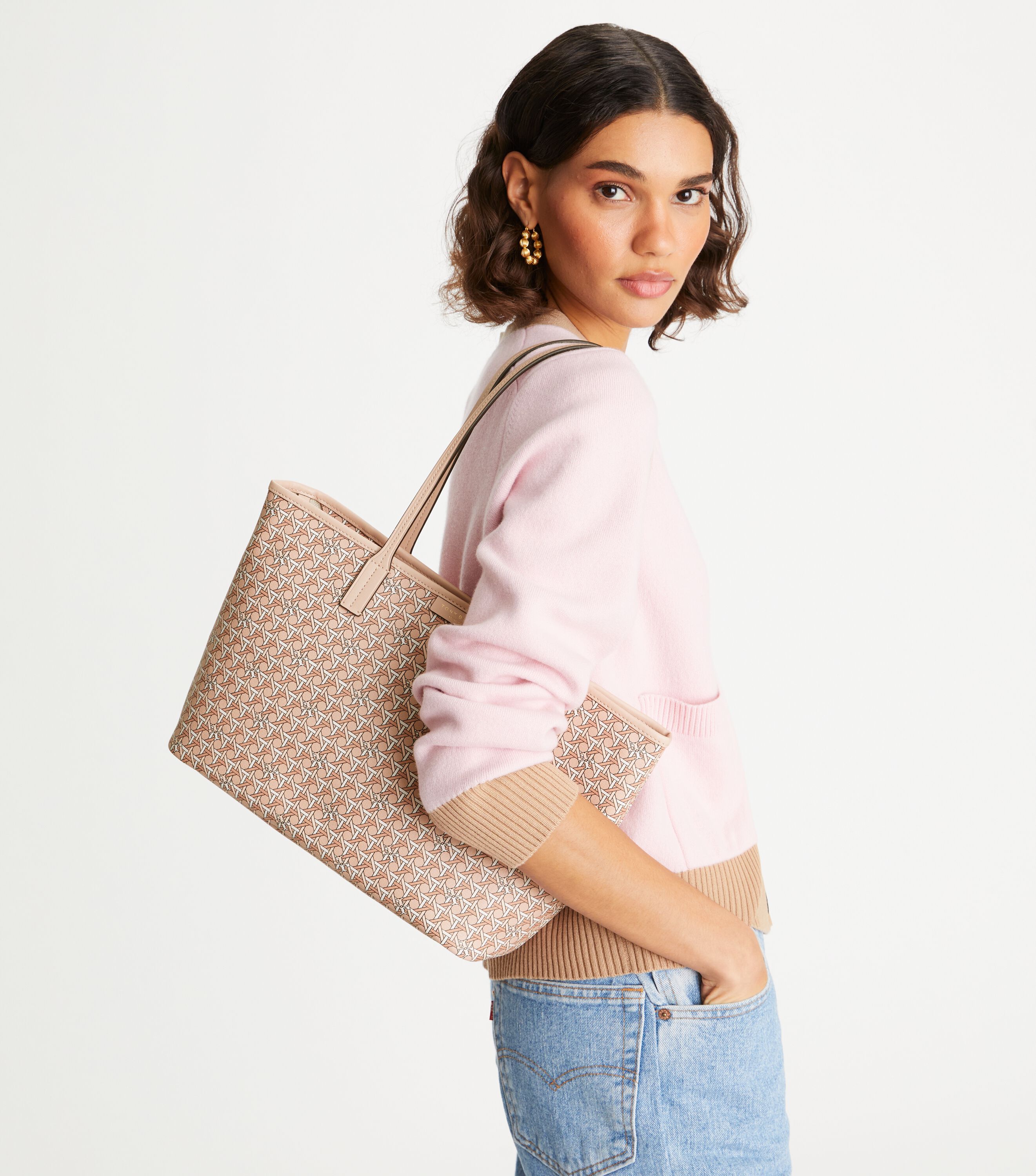 11947 TORY BURCH Ever Ready Small Zip Tote WINTER PEACH