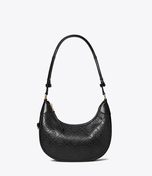 tory burch t monogram leather crescent bag