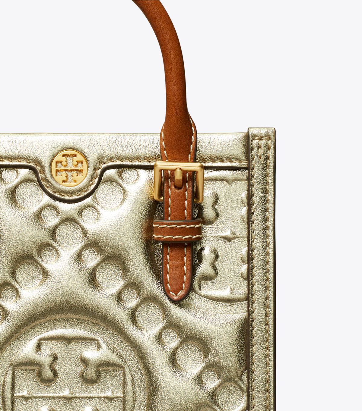 tory burch t monogram embossed metallic mini tote