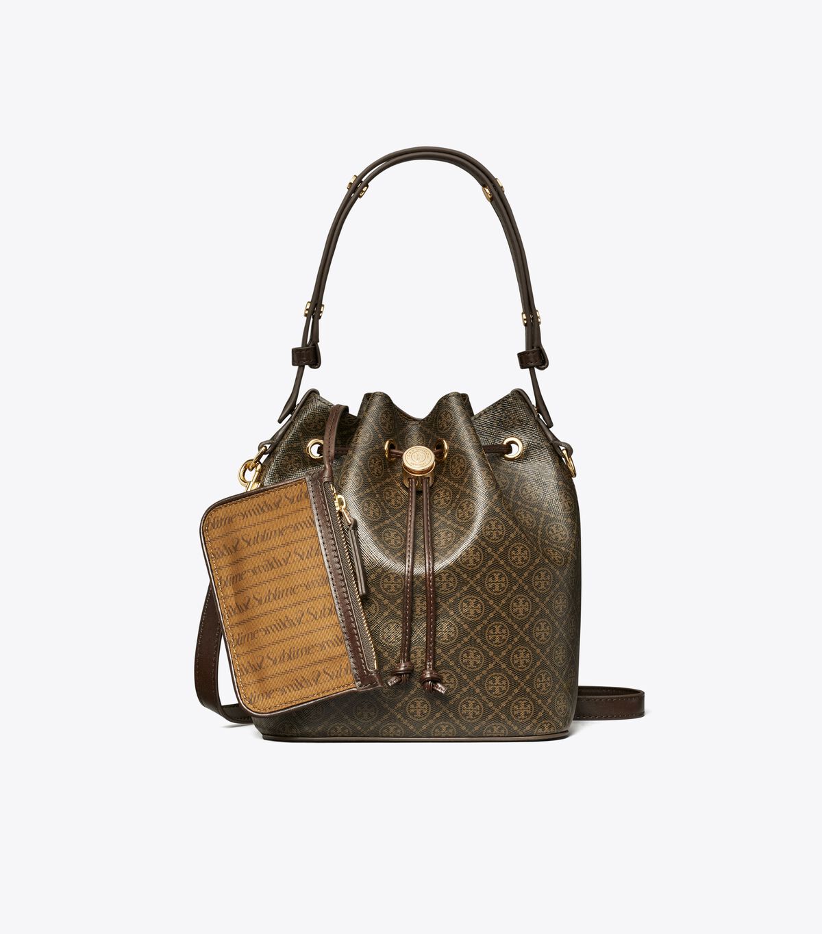 tory burch t monogram coated canvas bucket bag