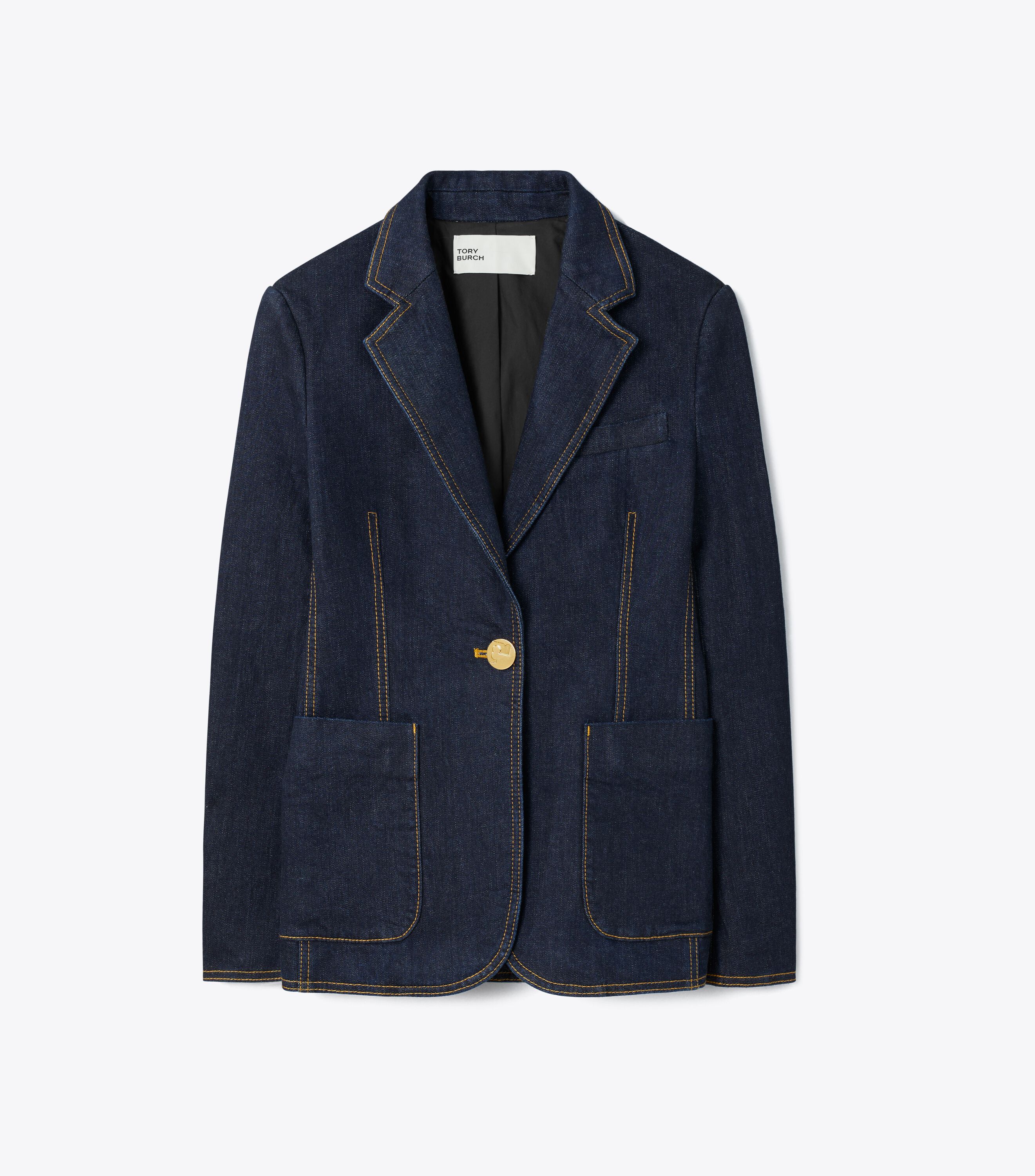 Double breasted denim blazer top