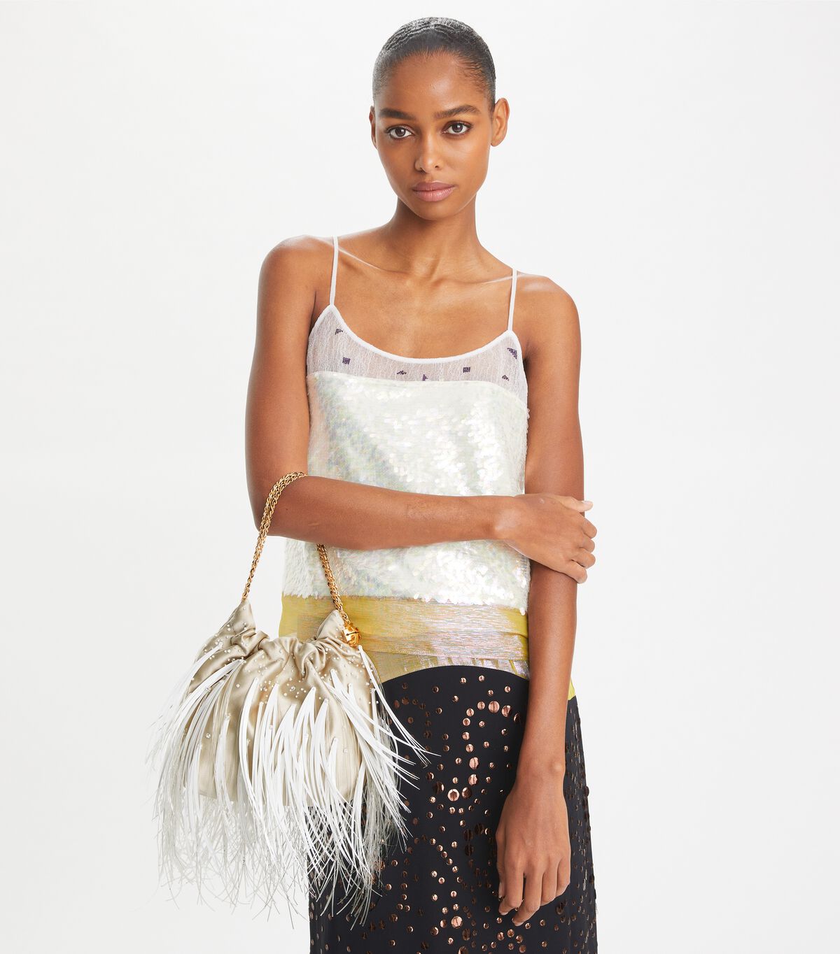 tory burch mini fleming feather drawstring bag