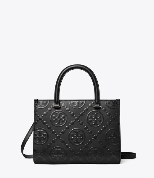 tory burch t monogram top handle embossed tote