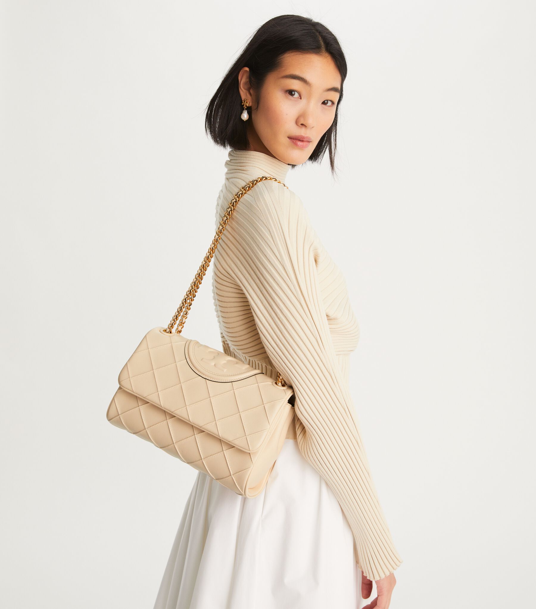 Fleming Soft Convertible Shoulder Bag, New Cream Tory Burch UAE