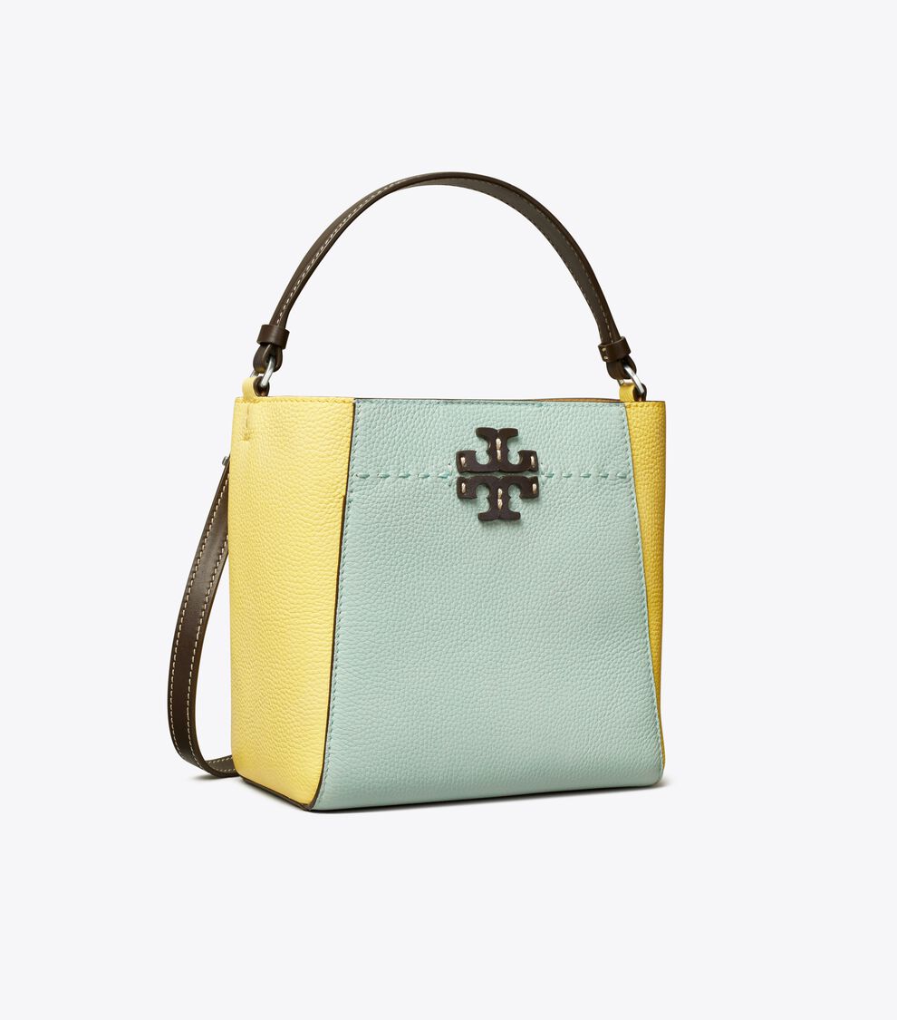 Small McGraw Color-Block Bucket Bag, Sea Bubble Vintage Lemon