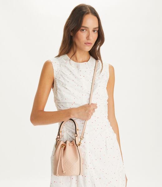 tory burch t monogram leather mini bucket bag
