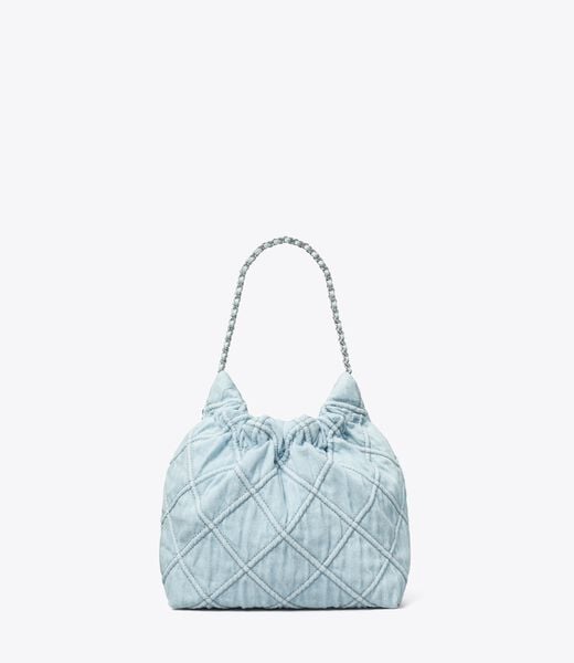 tory burch mini fleming soft denim hobo bag