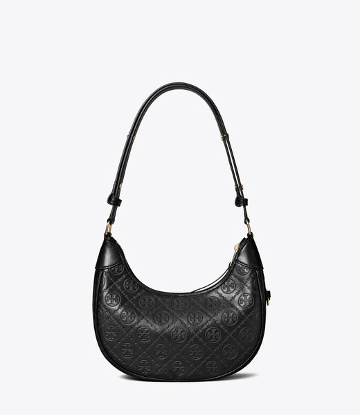 tory burch t monogram leather crescent bag