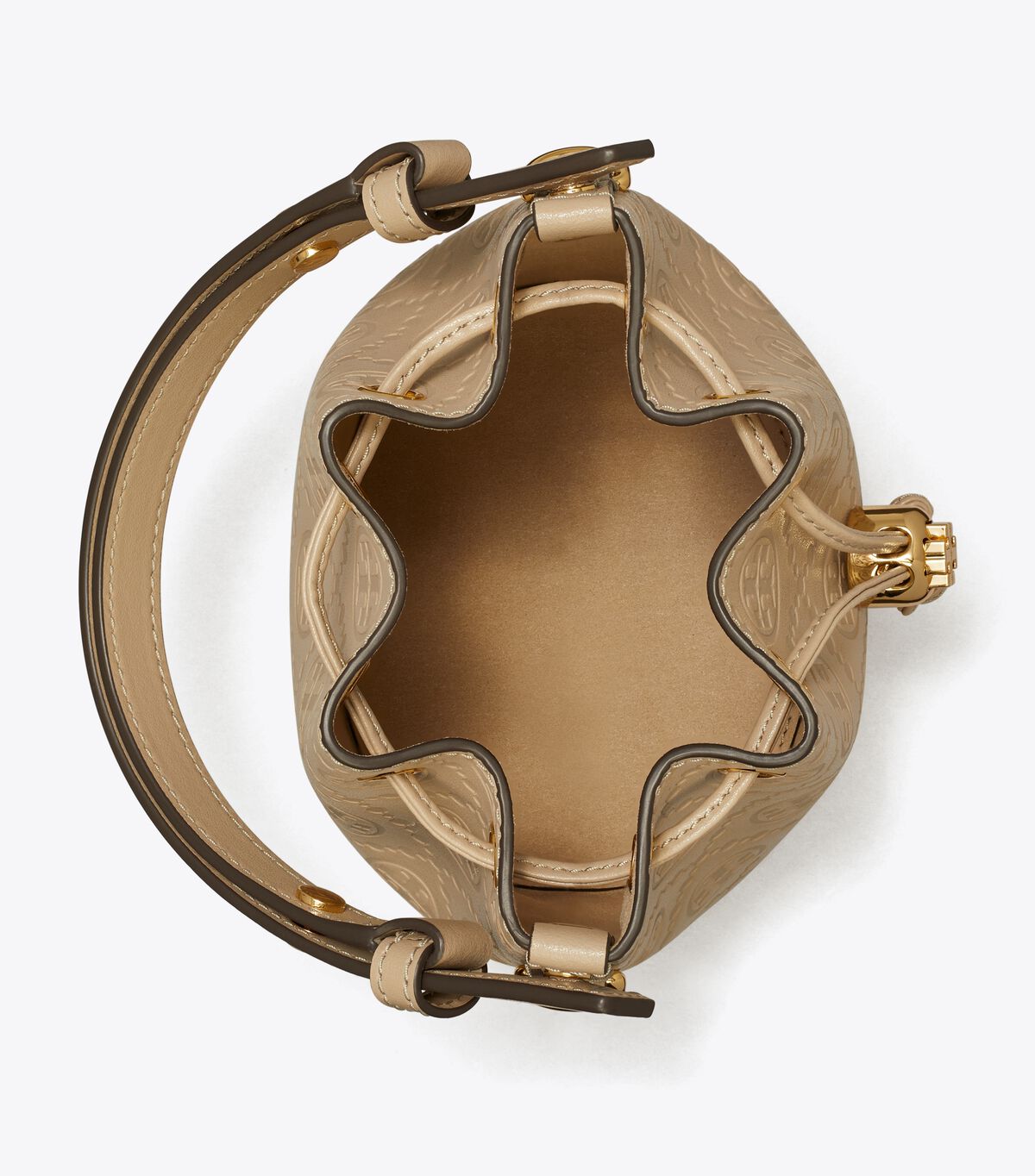 tory burch t monogram leather mini bucket bag