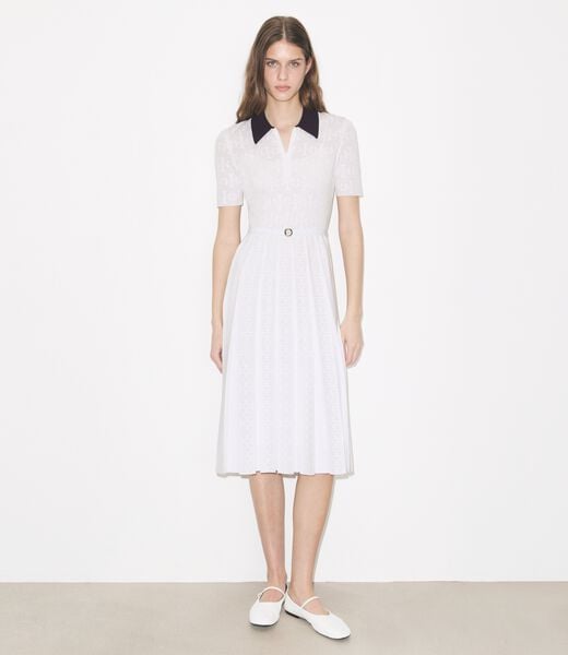 tory burch t monogram pointelle pleated dress
