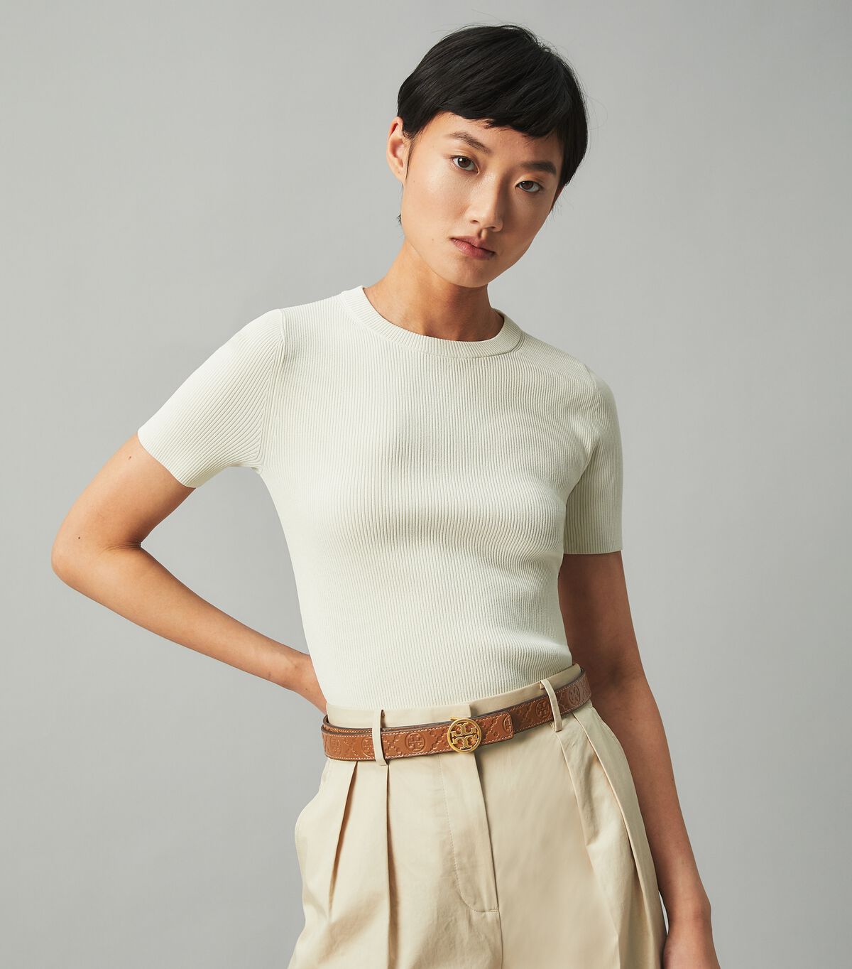 tory burch t monogram leather belt