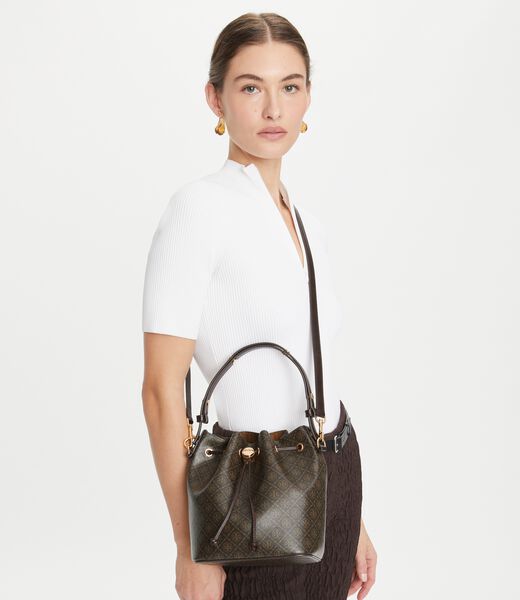 tory burch t monogram coated canvas bucket bag
