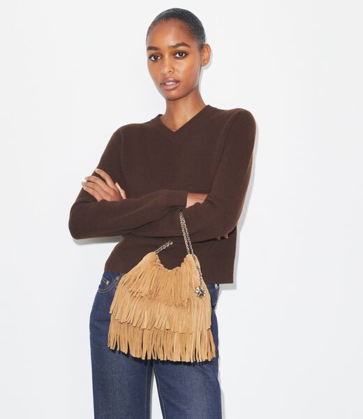 tory burch mini fleming fringe hobo bag