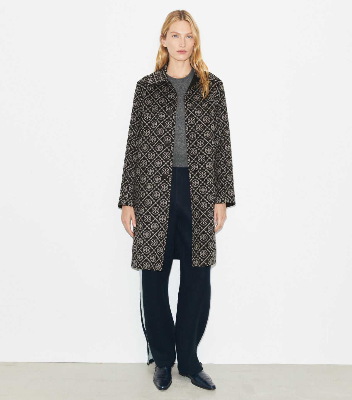 T Monogram Jacquard Wool Coat tory burch t monogram jacquard wool coat