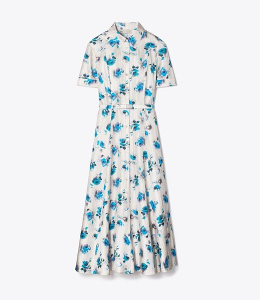 tory burch flared silk shirtdress