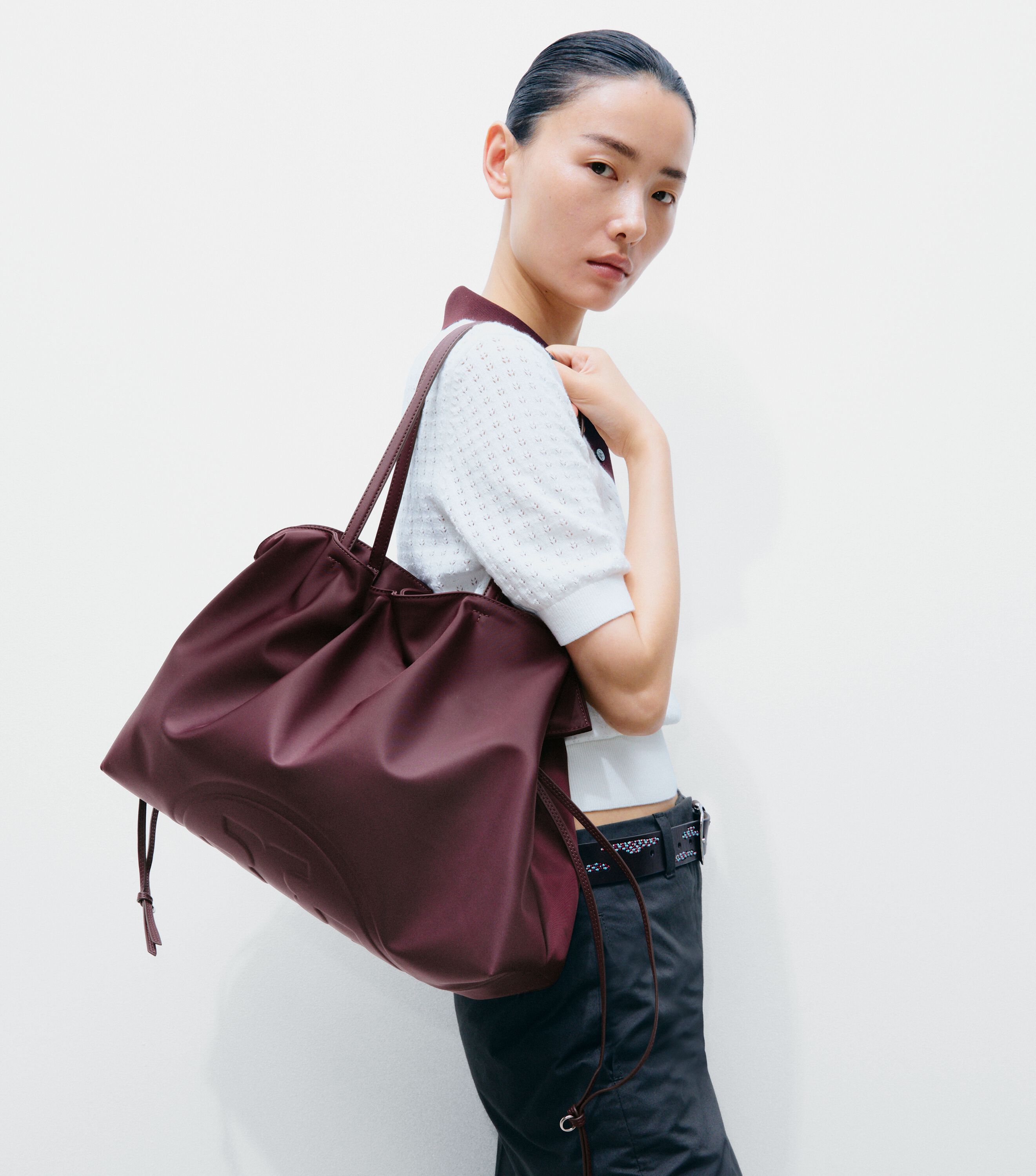 Ella Nylon Drawstring Tote, Red / Burgundy | Tory Burch UAE