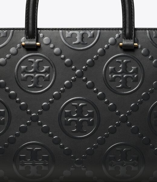 tory burch t monogram top handle embossed tote
