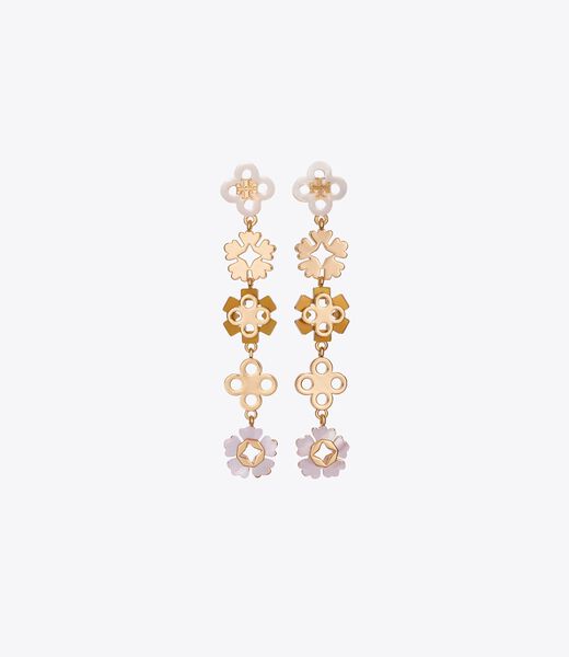 tory burch أقراط خطية بزهرة البرسيم