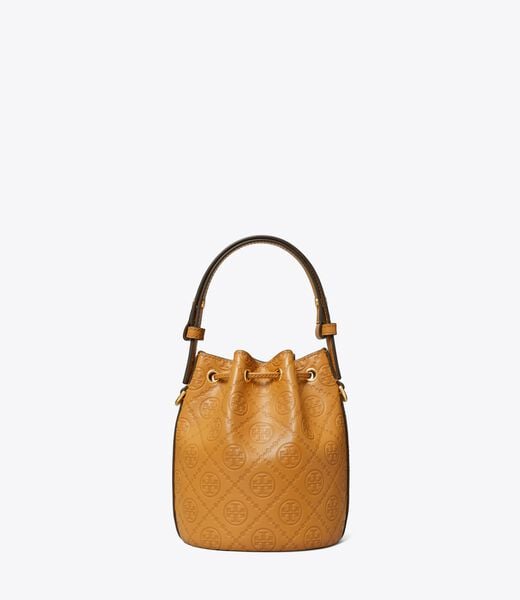 tory burch t monogram leather mini bucket bag