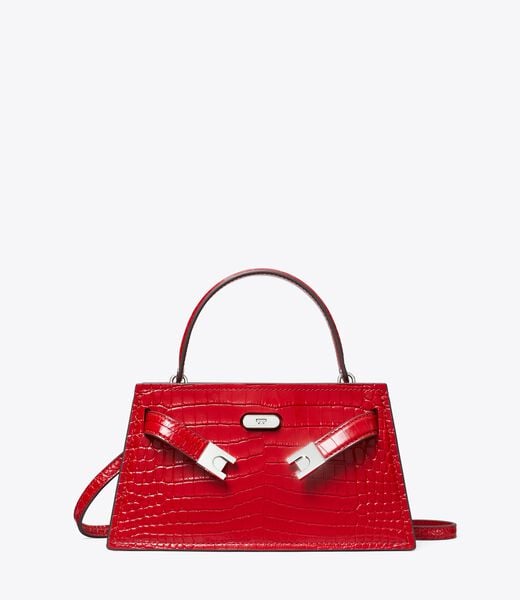 tory burch mini lee radziwill croc embossed top handle bag