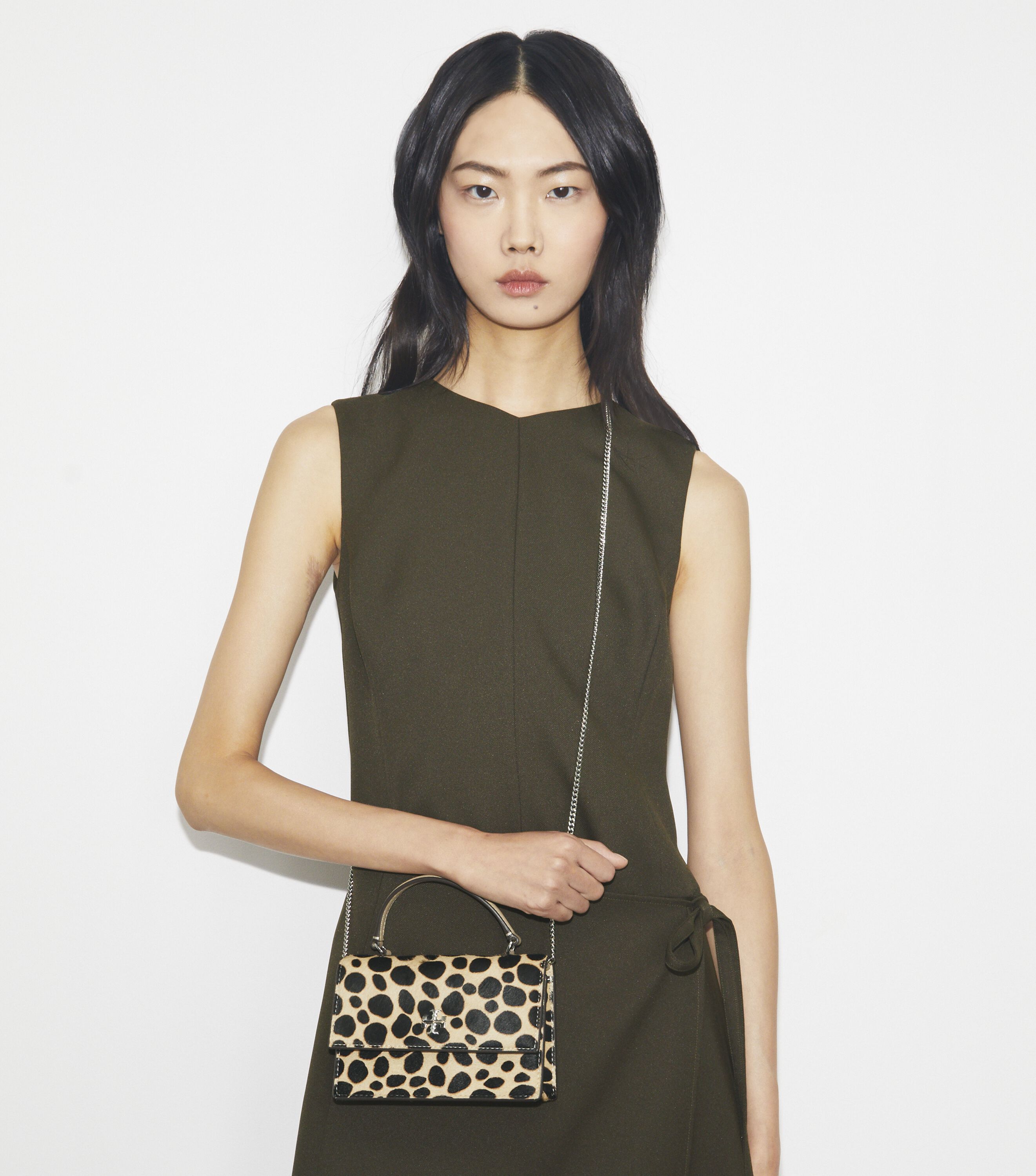 Mini Kira Calf Hair Top-Handle Crossbody, Trench / Black | Tory