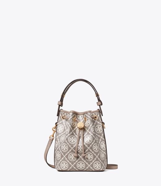 tory burch t monogram coated jacquard mini bucket bag
