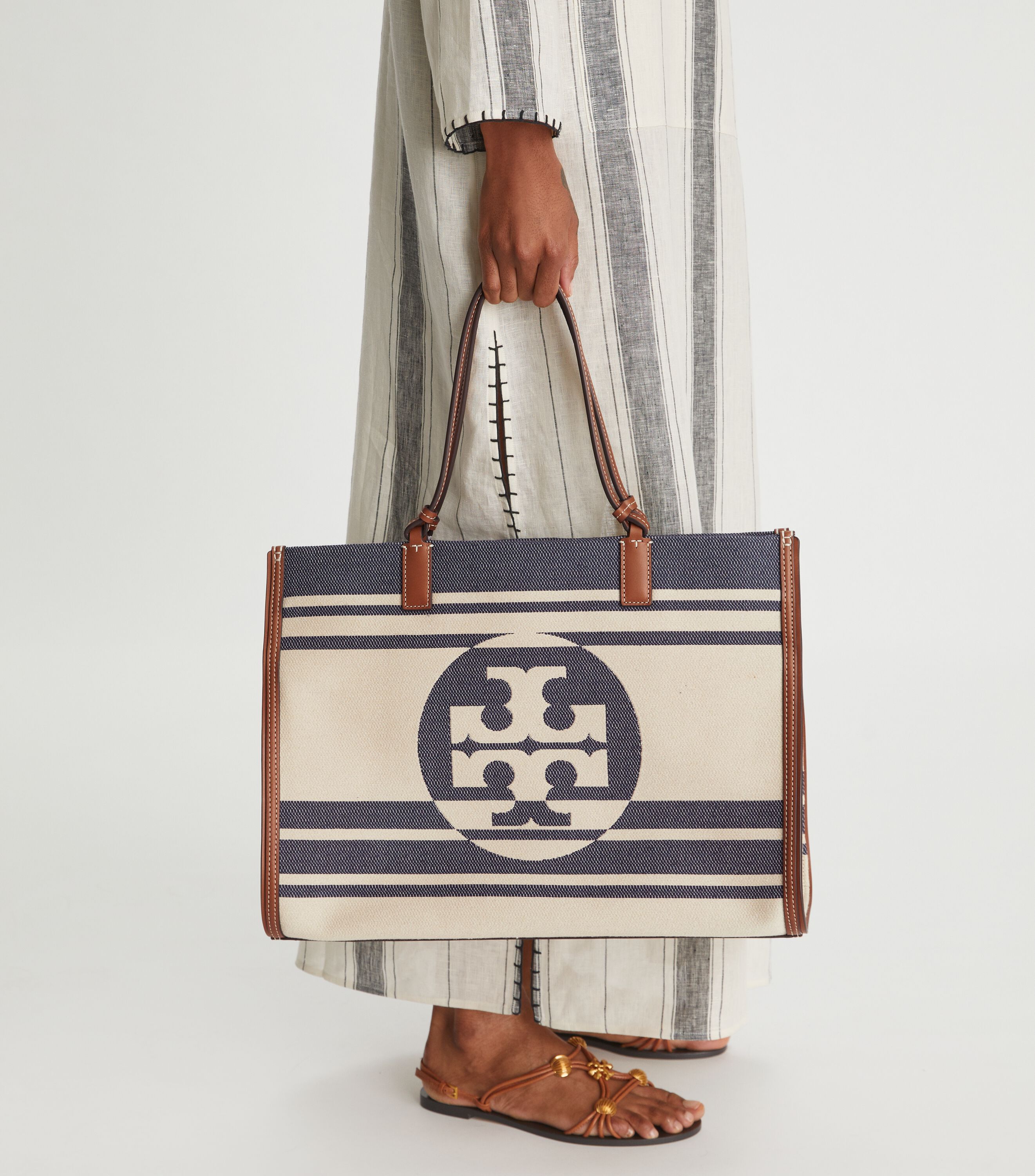 Tory burch ella stripe tote outlet