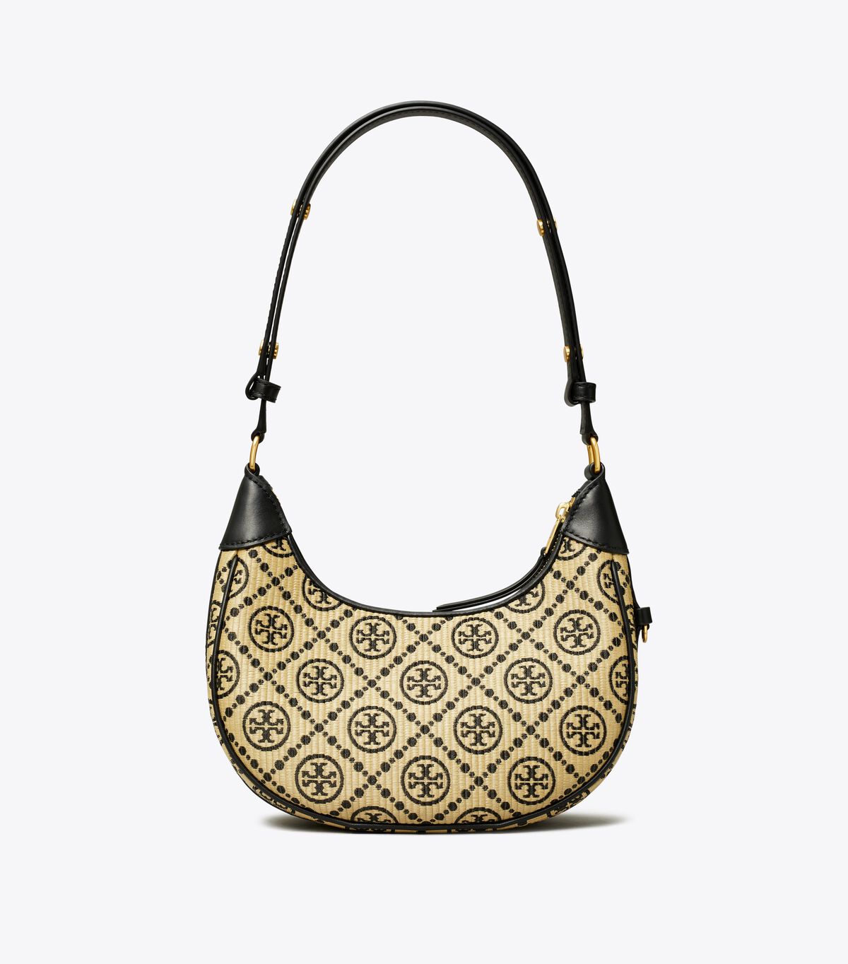 tory burch t monogram raffia crescent bag