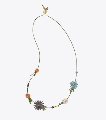 Leather Flower Long Necklace
