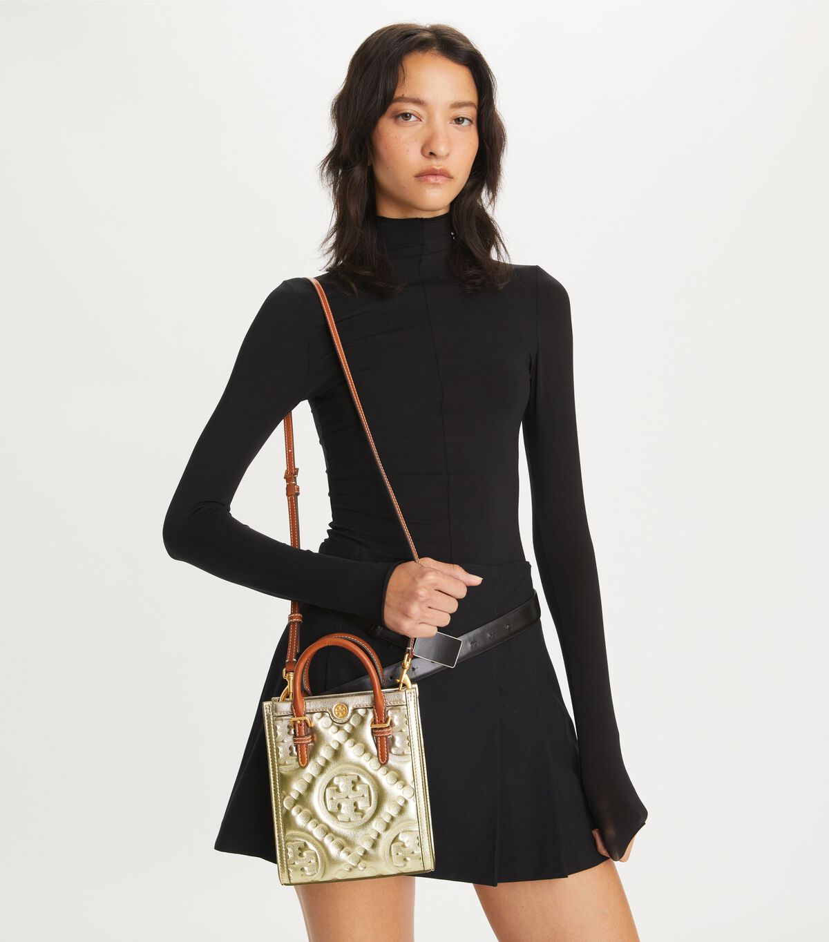 tory burch t monogram embossed metallic mini tote