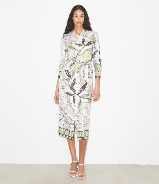 tory burch فستان قميص حريري مطبوع