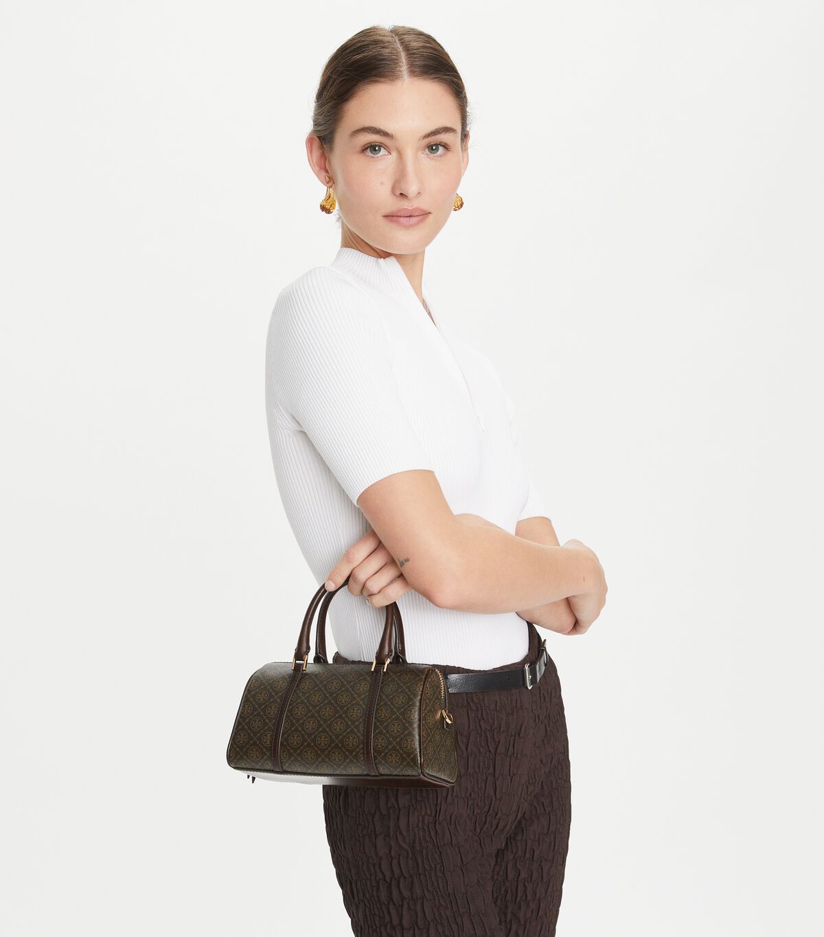 tory burch t monogram coated canvas petite barrel bag