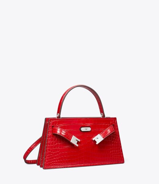 tory burch mini lee radziwill croc embossed top handle bag