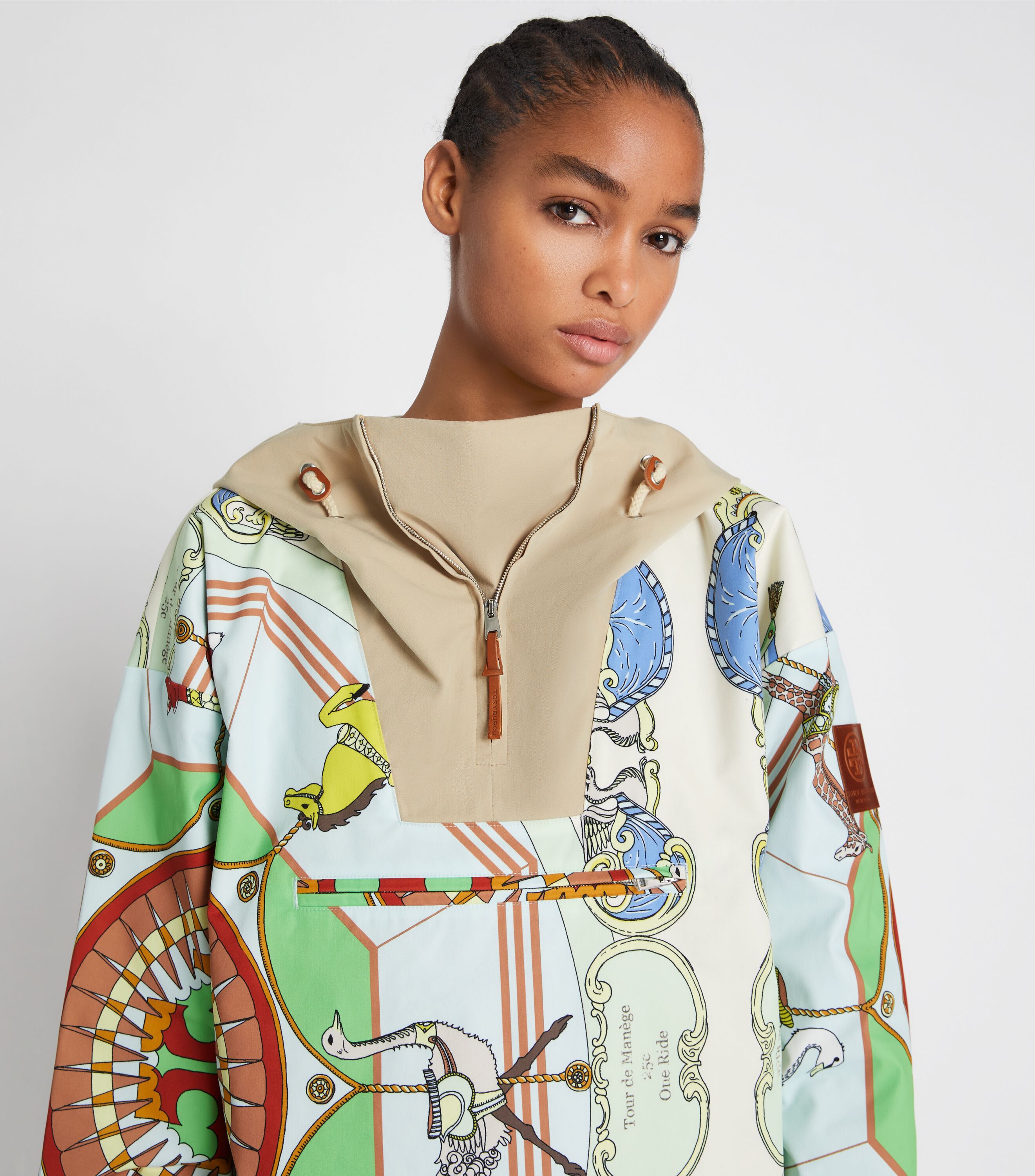Printed Half-Zip Anorak, Blue Carousel Anorak | Tory Burch UAE