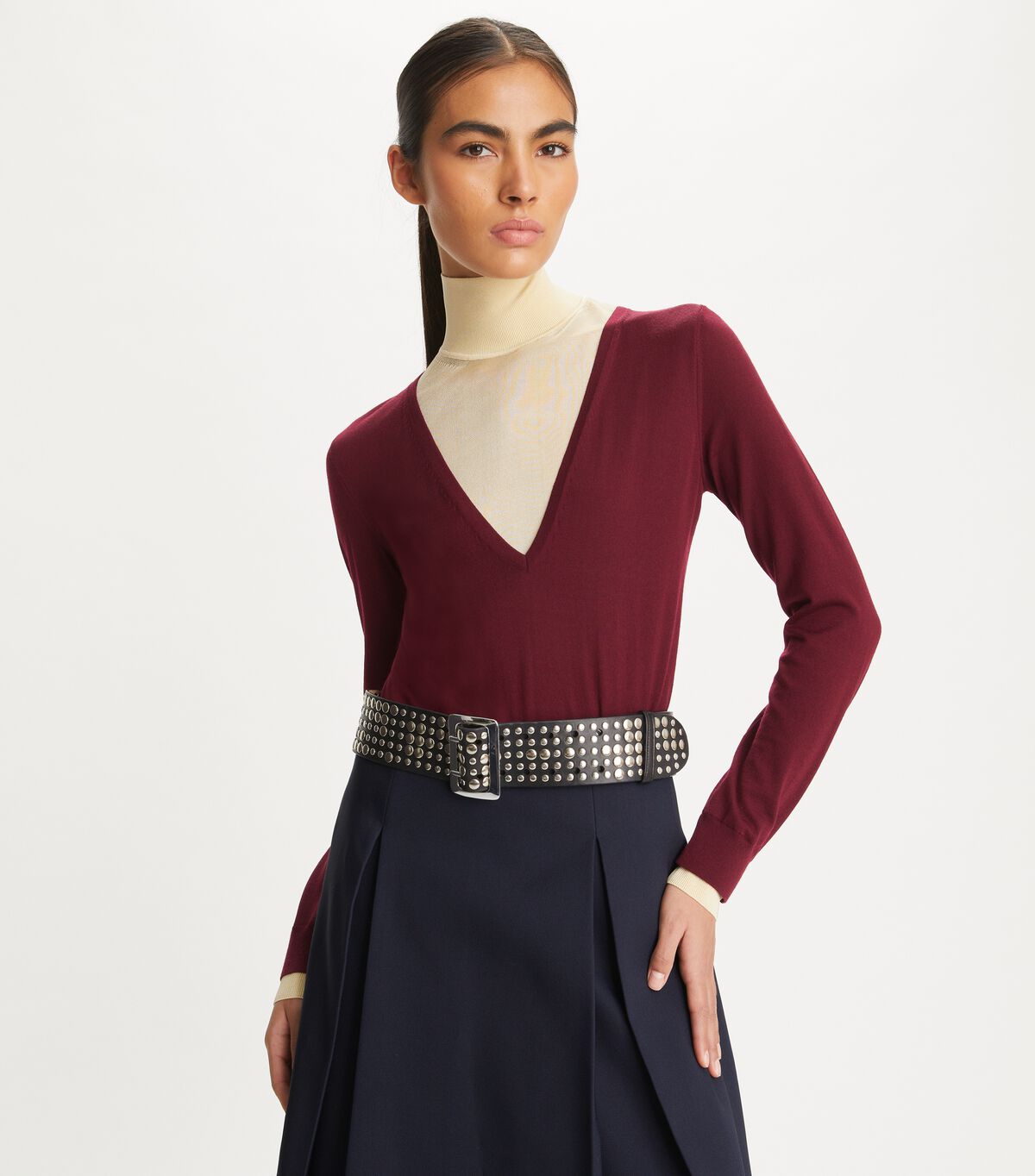 tory burch double layer mock neck pullover