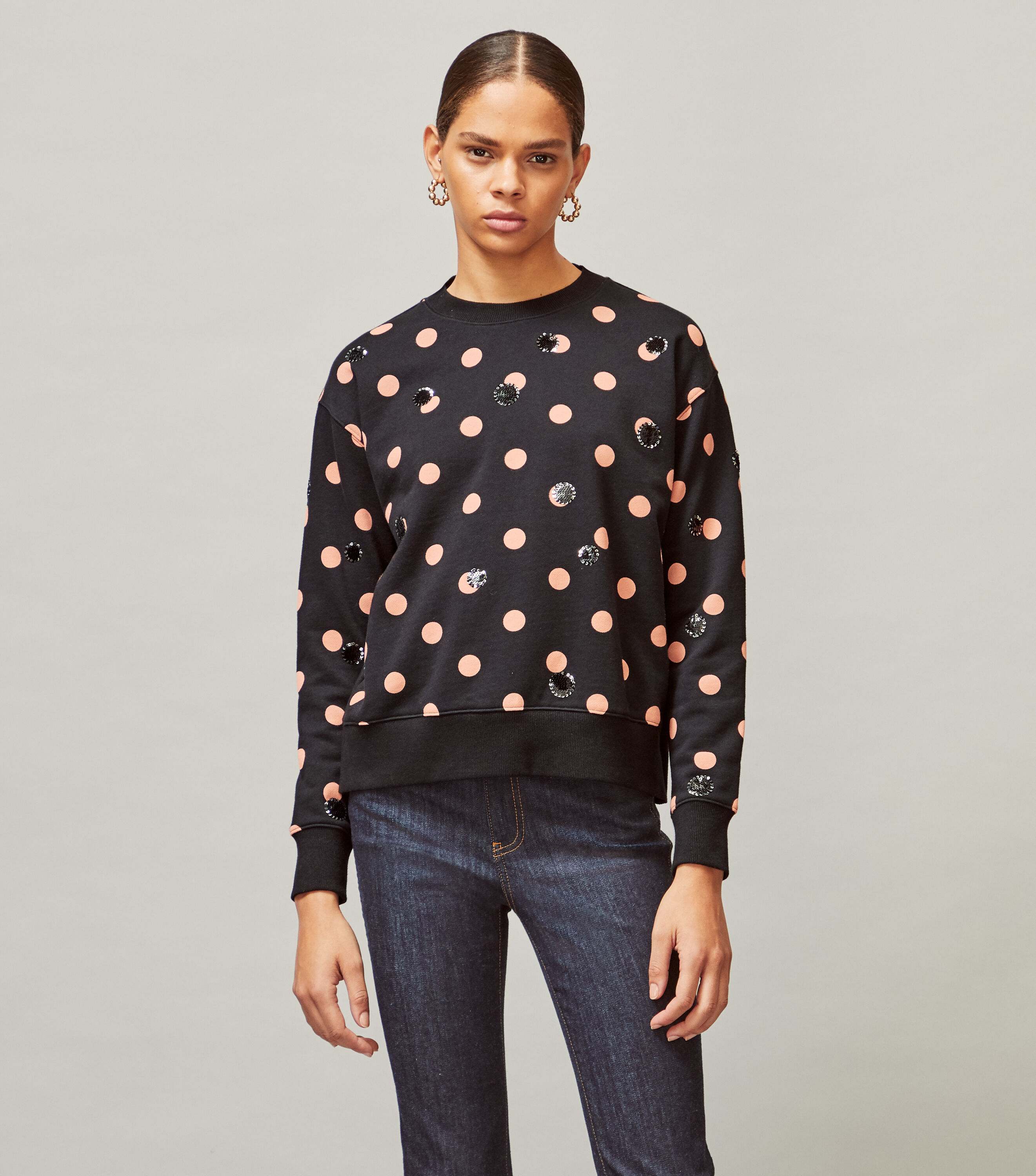 Sequin Polka Dot Sweatshirt Ready To Wear Tory Burch